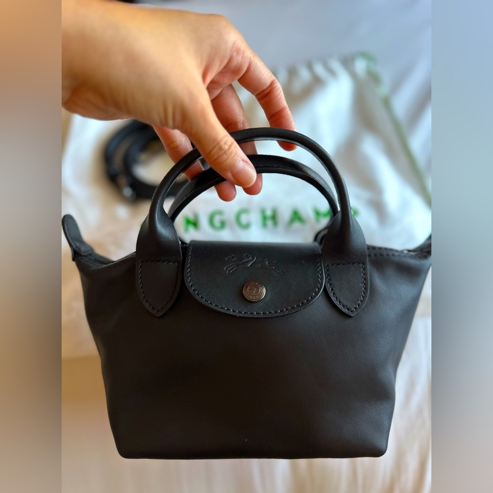 Longchamp Le Pliage XS Black Leather Crossbody